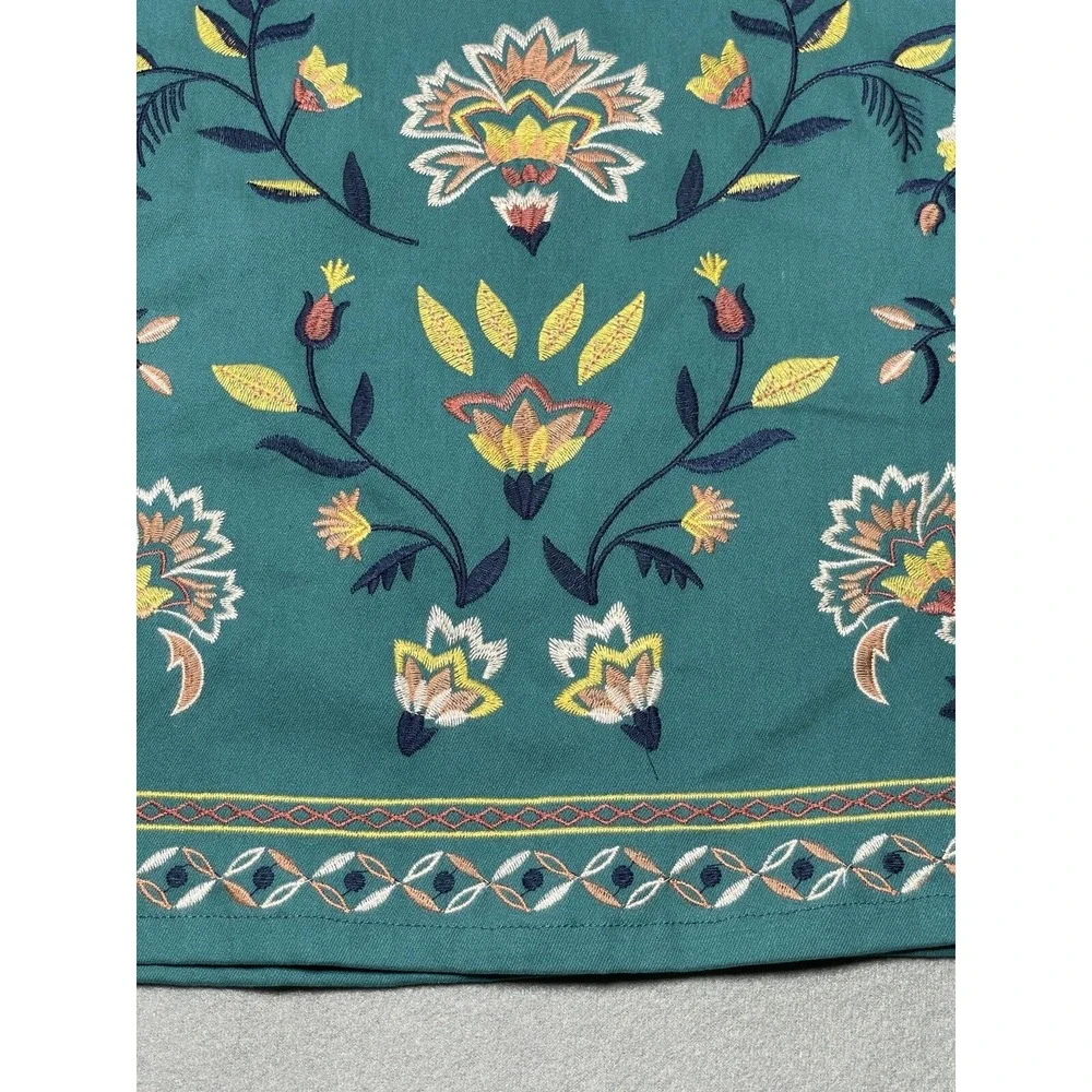 Women's Skirt MED‎ Embroidered Boho Teal Green Stretch Side Zip Colorful Western - Picture 6 of 16